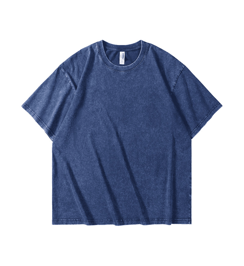 Men's European & American 230g Heavyweight Washed Distressed T-Shirt, Versatile Solid Color Oversized Crew Neck Trendy INS Top