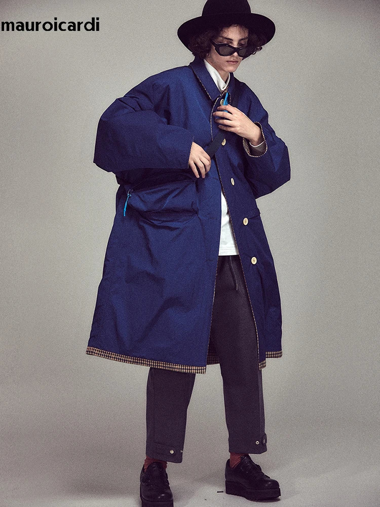 Mauroicardi Autumn Winter Oversized Warm Colorful Houndstooth Wool Blends Reversible Coat Men er Woolen Overcoat 251219