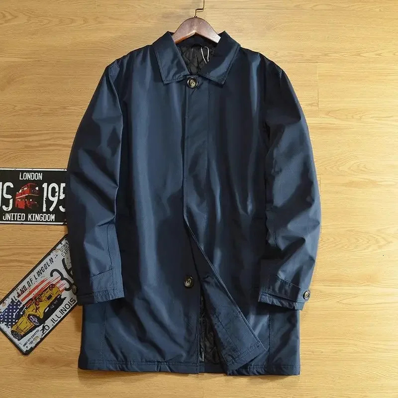 Mens Elegant Windbreaker Korean Style Simple Cotton Jacket for Warmth in Winter Medium Length Lapel Trench Coat Button Up Top 251211 - view 7