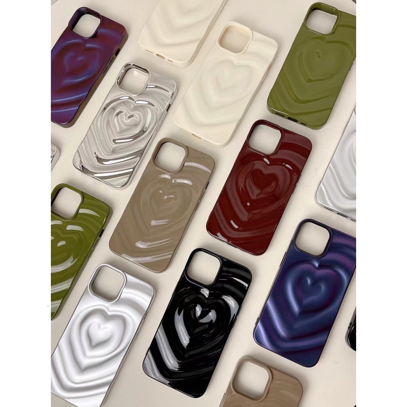 Solid Color 3D Heart Compatible with iPhone 17 Apple 16 Pro Max Phone New 15 Couple 14 Soft Case for Women