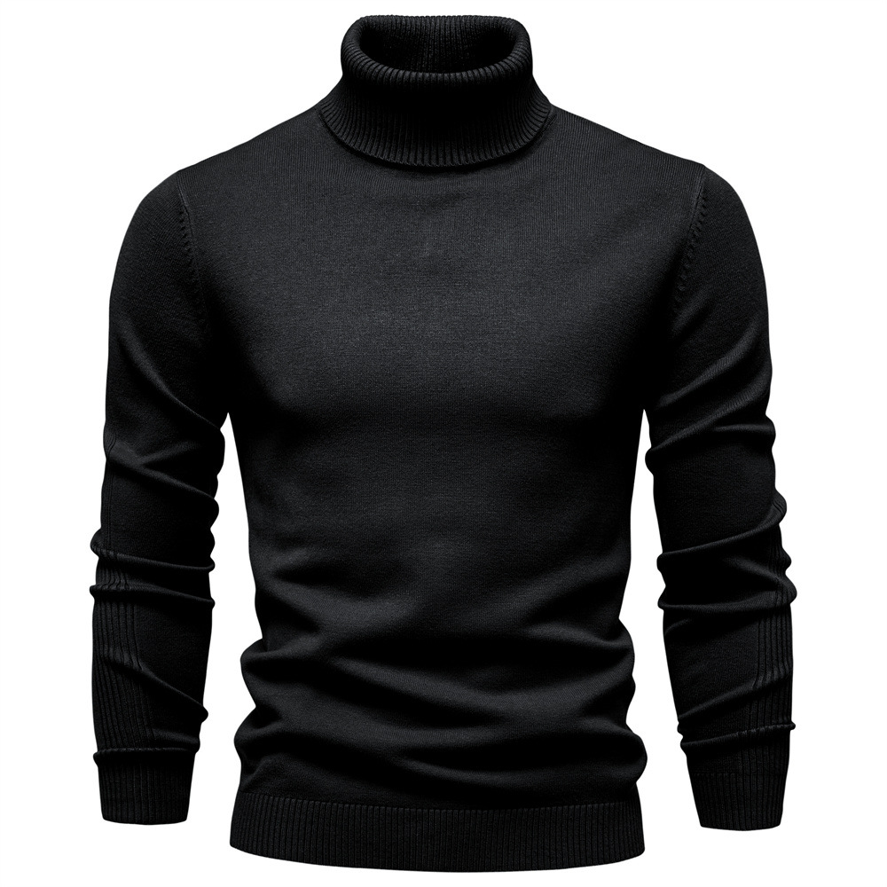WOZK Autumn winter new casual men's solid color pullover sweater, high neck knitted sweater, casual men's inner top high quality