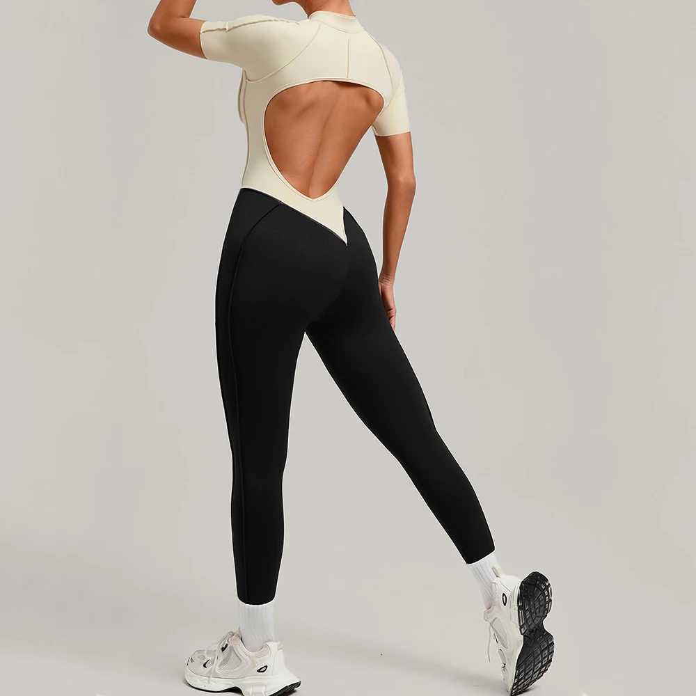 Womens Jumpsuits One-Piece Suit Long Sleeved Yoga Set Gym Workout Clothes Color Blocked Fitness Bodysuit Sportswear Tracksuitt251219