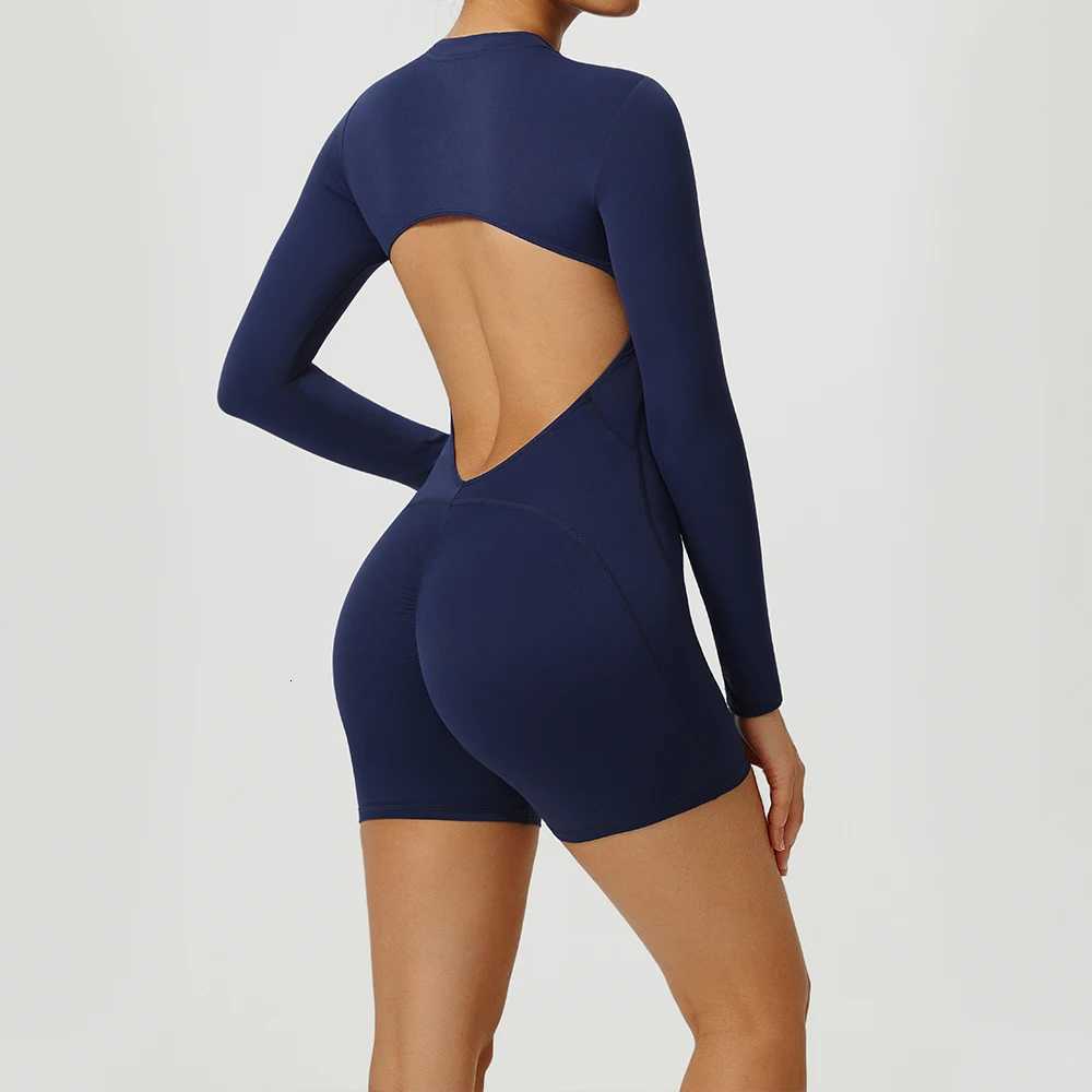 Women V-Back Sports Overalls Zipper Workout Jumpsuit Gym Fitness Suits Sports Bodysuits Female Running Tracksuit Sportsweart251219