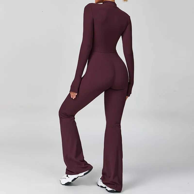 New Autumn/Winter Womens One-piece Yoga Jumpsuit Long Sleeve Front Zipper High Intensity Fitness Flare Bodysuit Workout Clothest251219