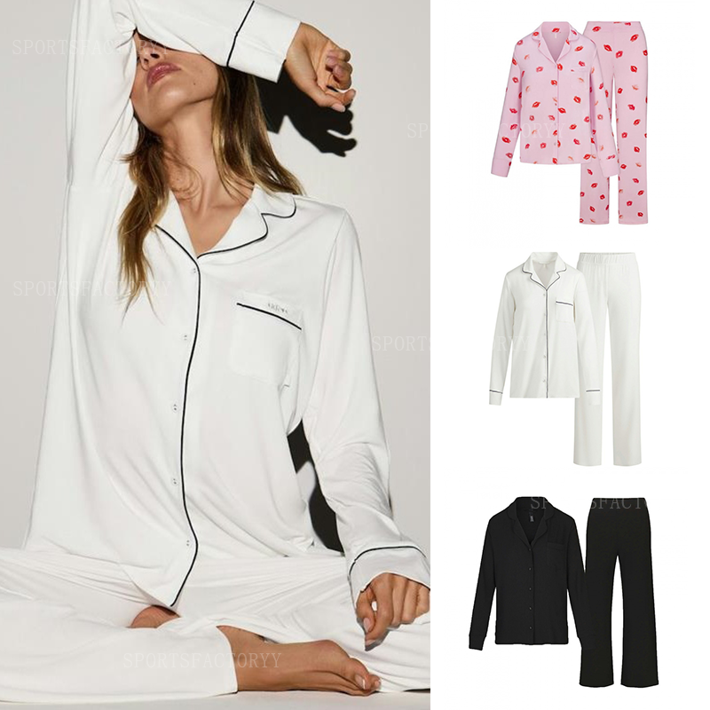 Skims Kardashian style pajama set long sleeved and long pants home wear set aloismness set suitable for wearing outside casual pants skimss women