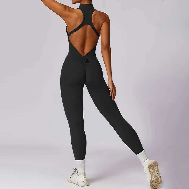 Ctenkevet Woman V Back Sport Outfit For Gym Workout Yoga Wear Women Fitness Activewear Female Gym Workout Zippers Overallst251219