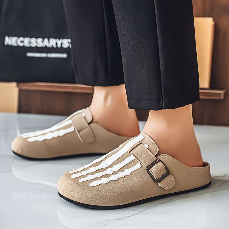 Dawsri Men's Slip-On Sandals Beige/White Skeletal Footbone, Secure Buckle Strap, Cushioned EVA Insole Non-Slip Rubber Sole All-Season Casual & Fo