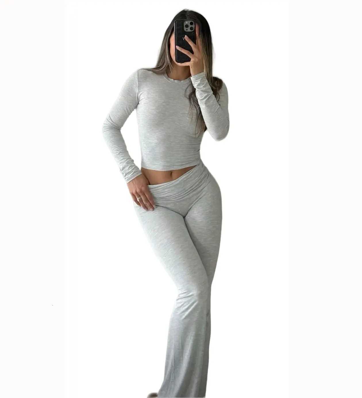 Womens Yoga Two-Piece Set Long-Sleeve Wide-Leg Activewear Set Casual Home Yoga Set Coordinated Sett251219
