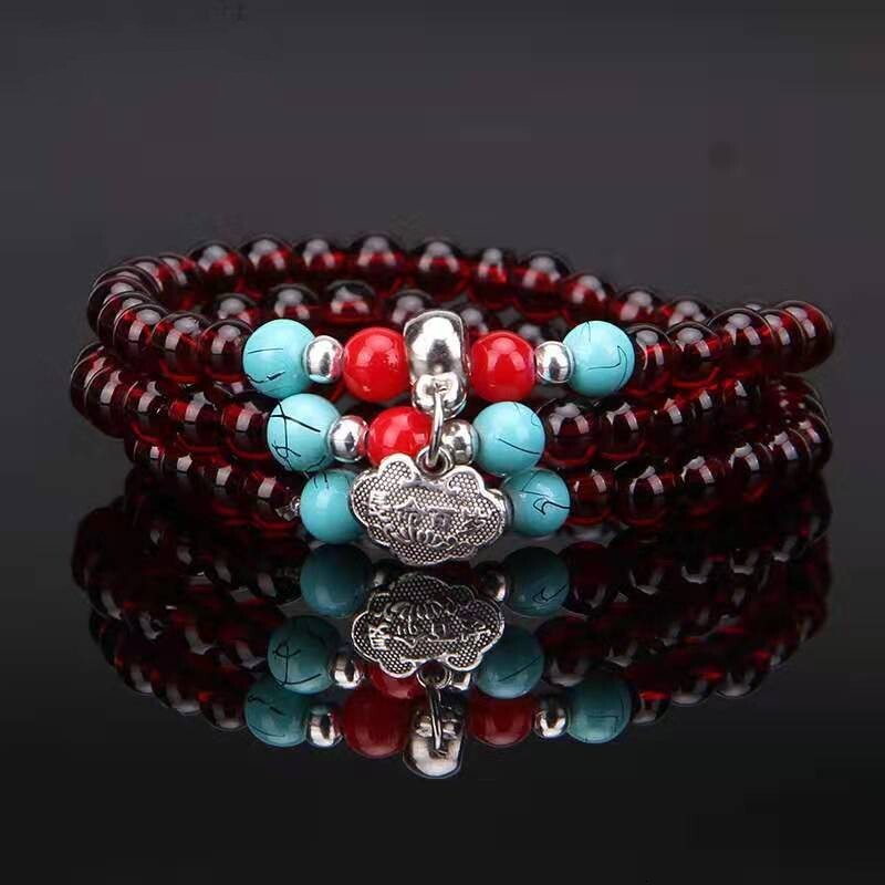 Ethnic Style Imitation Garnet Bracelet 6mm Multi-Circle Pixiu Crystal Bracelet Multi-Layer Bracelet Small Gift Street Vendor Supply