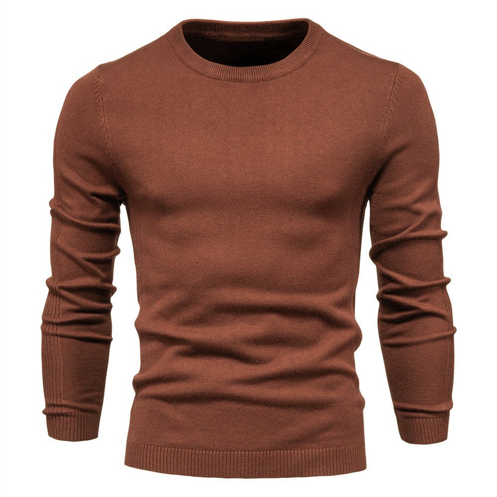 WOZK Autumn and winter new casual men's solid color pullover sweater round neck knitted sweater casual men's inner top plus size high qualit