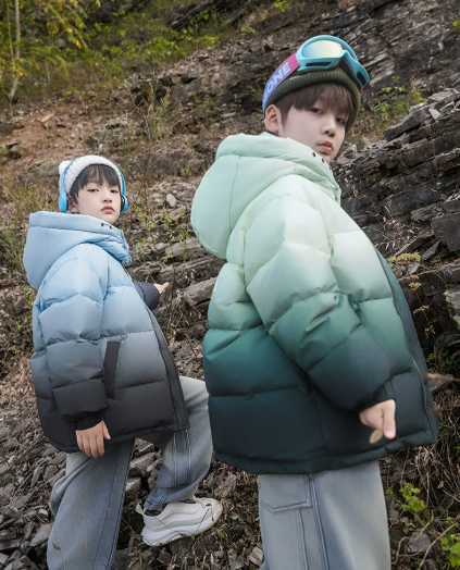 White duck down gradient color waterproof children's down jacket for boys - high fill power coat - bread-style outfit H251219