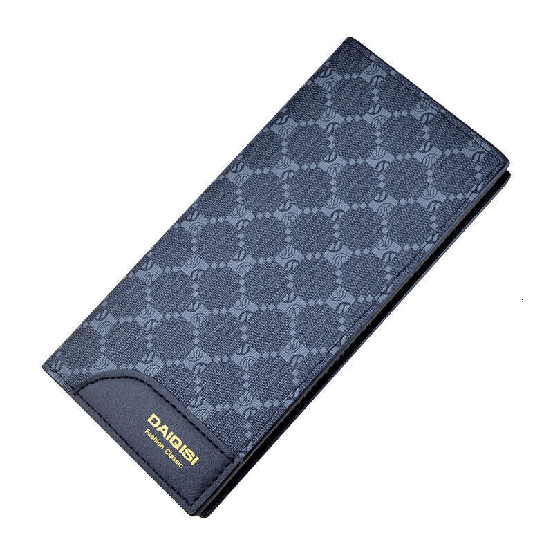 New Men's Long Style Multi-Card Slots Thin Fashion Printed Plaid Leather Wallet Large Capacity Suit Bag