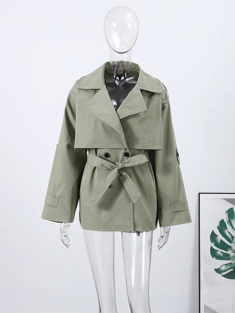 Elegant Trench Coat With Belt Womens Slim Vneck Full Sleeve Lapel Overcoat Autumn Winter Ladies Solid Streetwear 251219