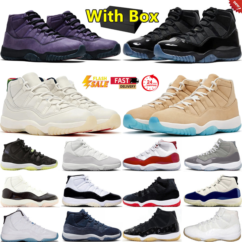 with box 11 11s mens basketball shoes Mojave Purple Rain Bred Velvet Neapolitan Cherry Cool Grey University Blue men women trainers sports sneakers 36-47