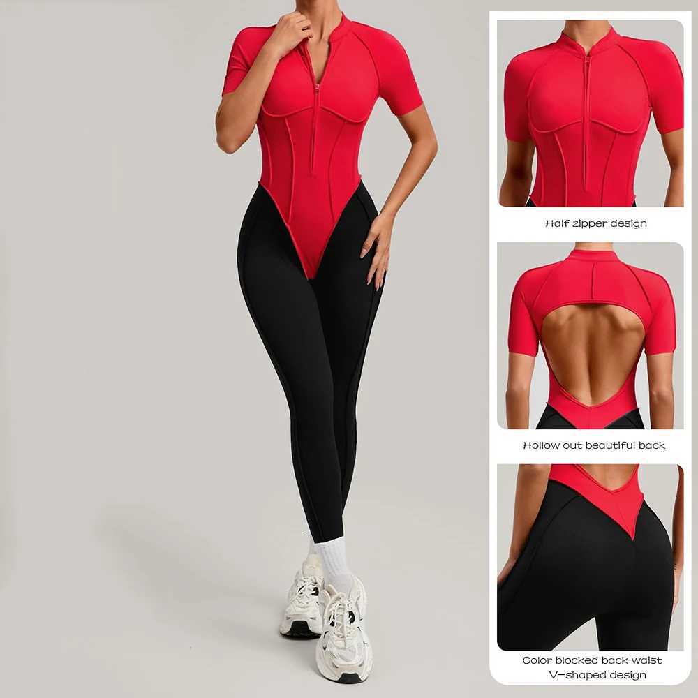 Womens Jumpsuits One-Piece Suit Long Sleeved Yoga Set Gym Workout Clothes Color Blocked Fitness Bodysuit Sportswear Tracksuitt251219