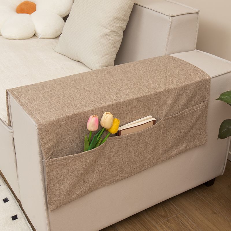 Sofa armrest cover, linen fabric, dustproof cover, sofa slipcover, suitable for all seasons, with storage and anti-slip features. W3KK01