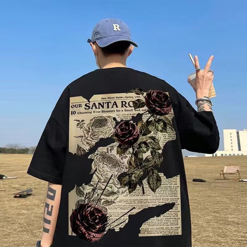 Men's Summer American Trendy Oversized Student Heavyweight Brand Big Size Short-Sleeve T-Shirt, Versatile Casual Tee