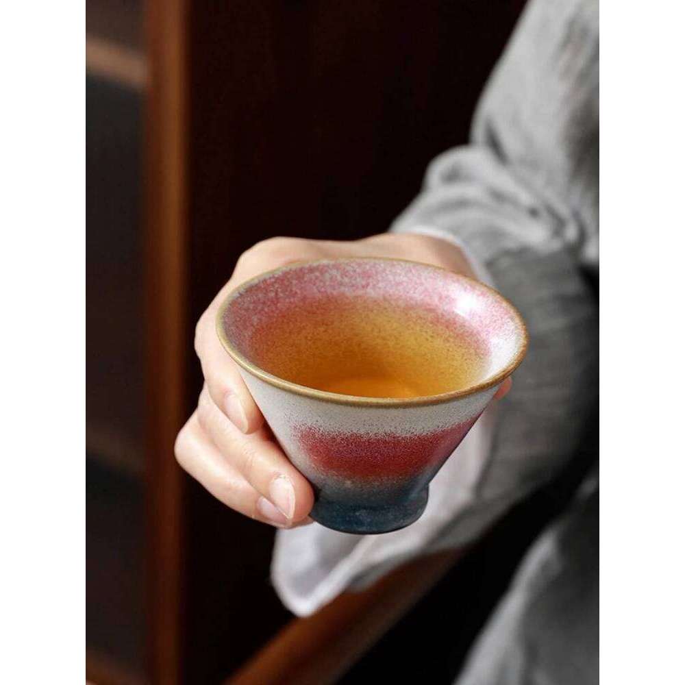 Japanese Seto Yaki Bowl Iron Rich Clay Rainbow Crystalline Glaze Handmade Ceramic Tenmoku Chawan for Matcha Tea Ceremony 25L1219