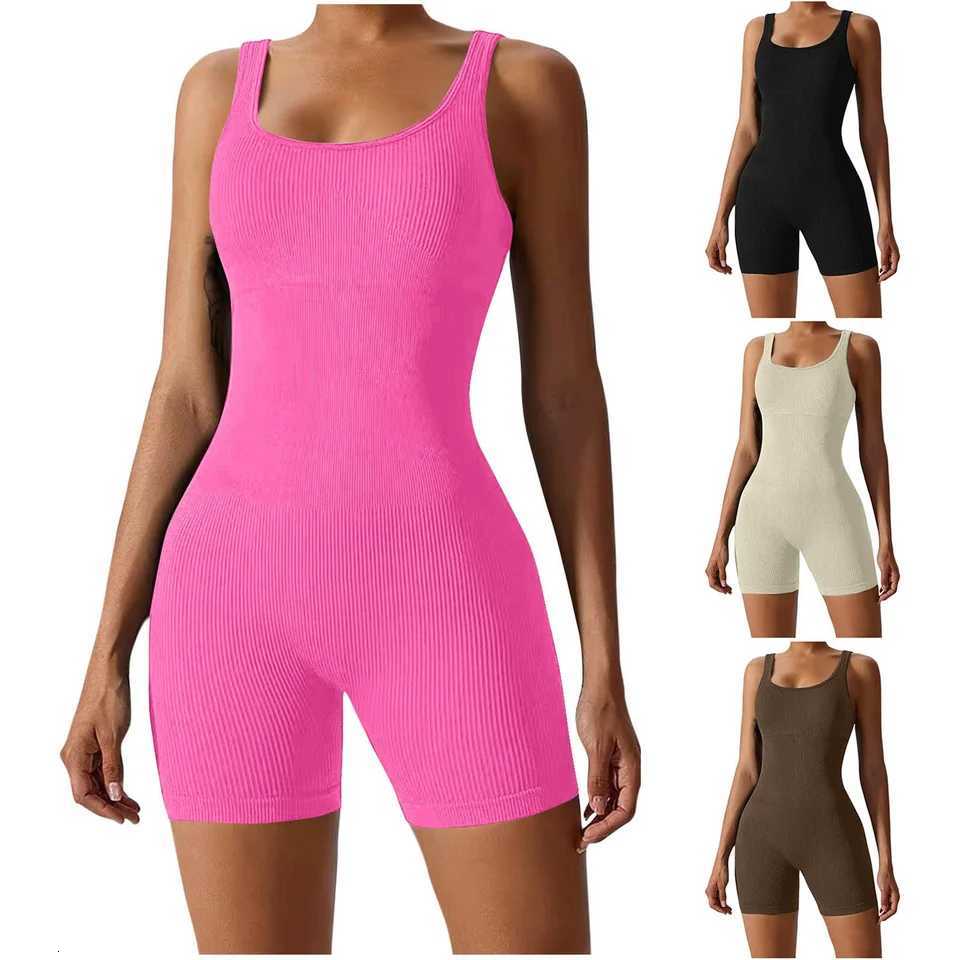 Womens Short Tracksuit Yoga Set One-Piece Sportswear Womens Gym Workout Clothes Fitness Stretch Bodysuit Yoga Suitt251219