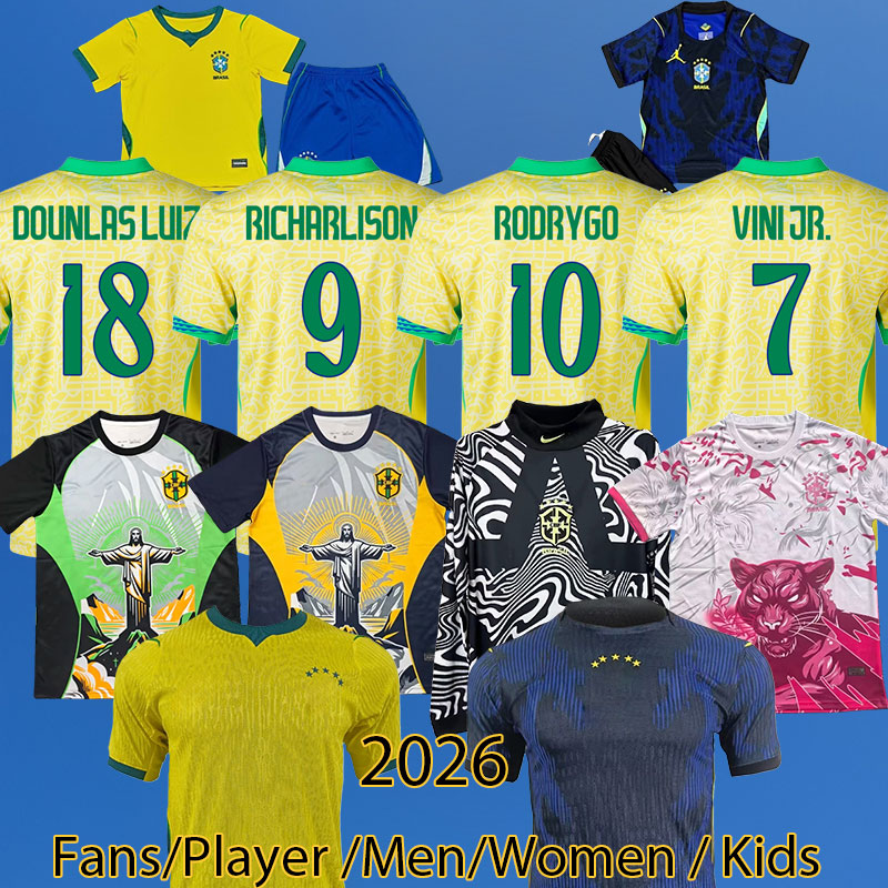 3XL 2026 BRAZILS soccer jerseys Jesus special black brazils world cup 25 26 football shirt women brasil maillot de foot men kids kit DOUNLAS LUIZ JESUS jersey