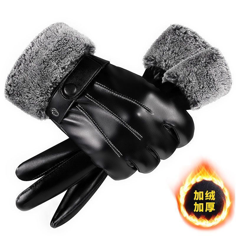 Mens Leather Gloves for Autumn and Winter PU Touchscreen Waterproof Windproof Warm Fleece-Lined Full-Finger Suitable for Driving and Outdoor Cycling 2