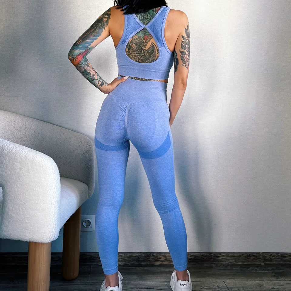 Mileegirl 2pcs Sport Sets Women Gym Push Up Yoga Pants Hollow Back Gym Fitness Bra Workout Leggings Seamless Tights Setst251219