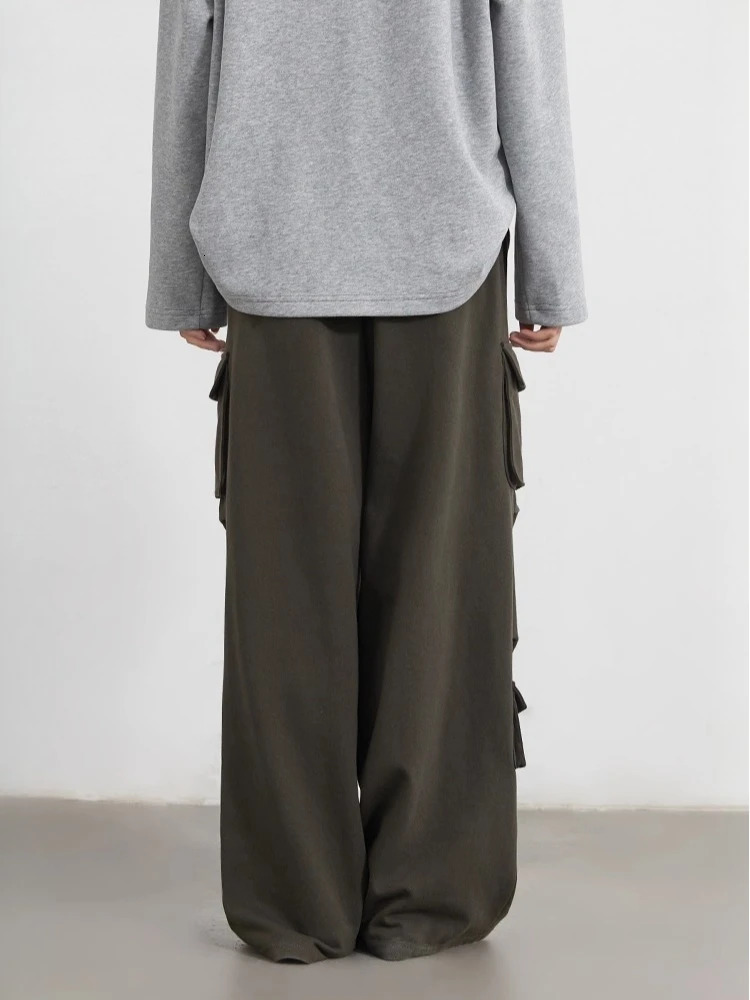 CHIC VEN Women Cargo Pants Loose Casual Retro Sweatpants Big Pockets Straight Leg Female Trousers Autumn Winter Z260314