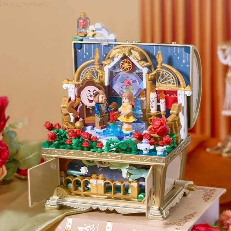 Disney Fairy Tale Music Treasure Chest Building Blocks Alice Pinocchio Rapunzel Assembled Toy Model Ornament Collection Gift H251219