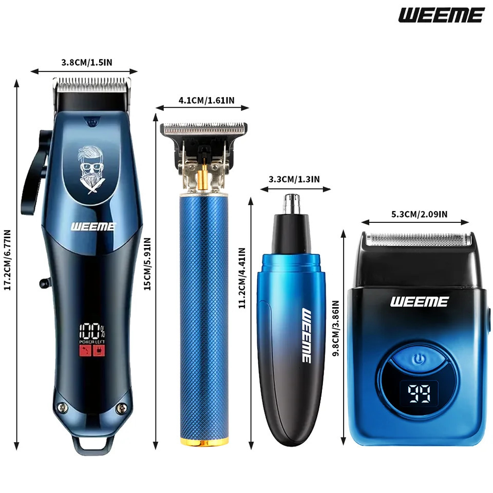 WEEME 4in1 Electric Hair Clipper Set for Men Rechargeable Cordless Trimmer Shaver Kit with Nose Ear Grooming Tools 251215
