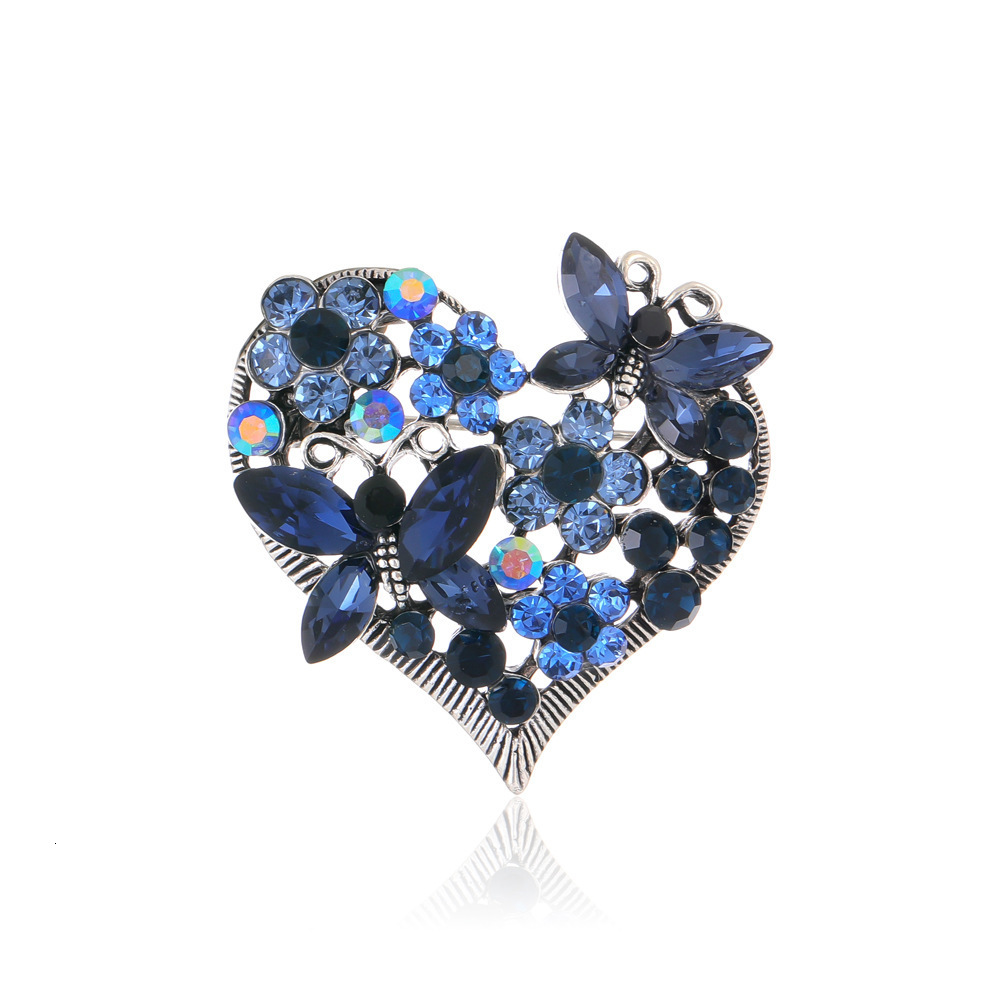European and American Retro Butterfly Heart Brooch High-end Elegant Fashion Coat Suit Lapel Accessories Wholesale Inlaid Diamond Pin