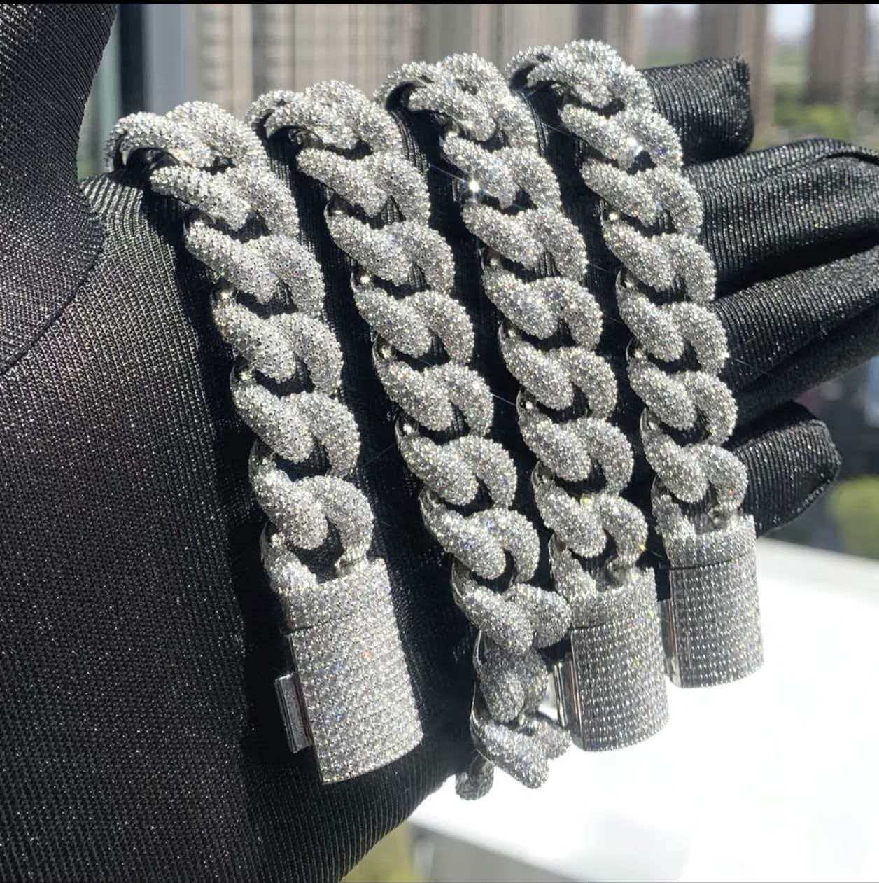 20mm Real VVS1 Moissanite Cuban Link Chain BustDown Hip Hop Necklace 925 Sterling Silver Rhodium Plated Rappers Miami Style