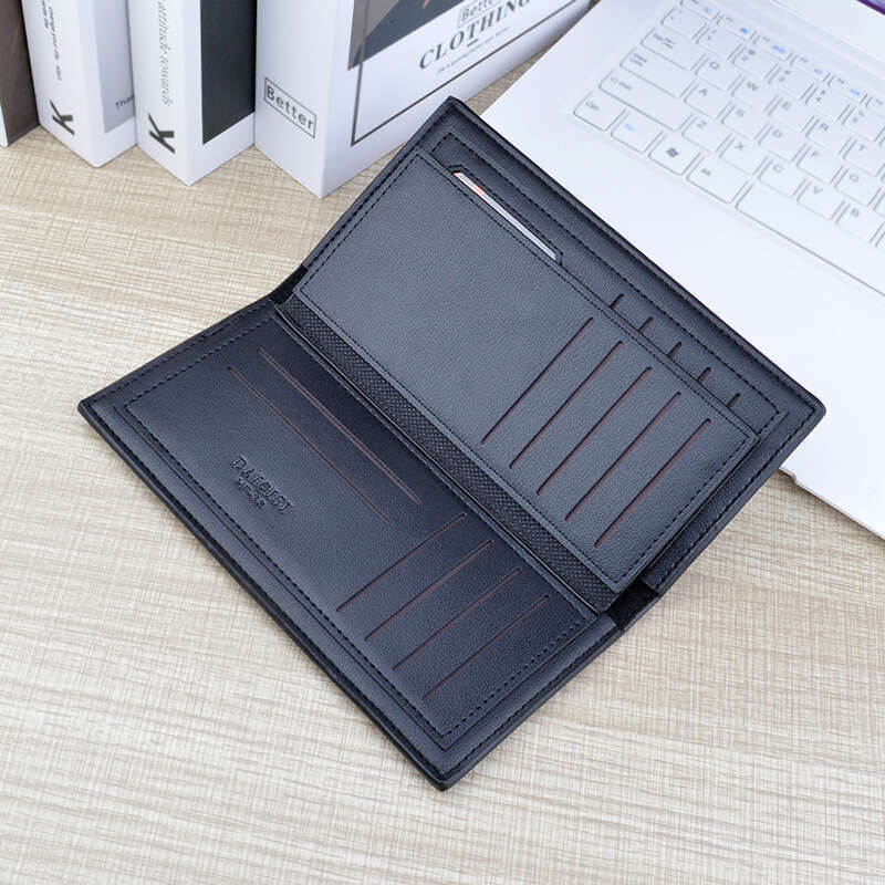 New Men's Long Style Multi-Card Slots Thin Fashion Printed Plaid Leather Wallet Large Capacity Suit Bag