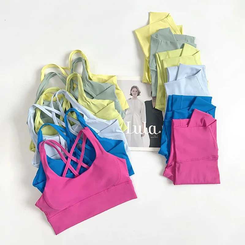 2 Pieces Yoga Set Women Gym Set Workout Clothes Sports Suits High Waist Leggings Cross Straps Fitness Bra Running Tracksuitt251219