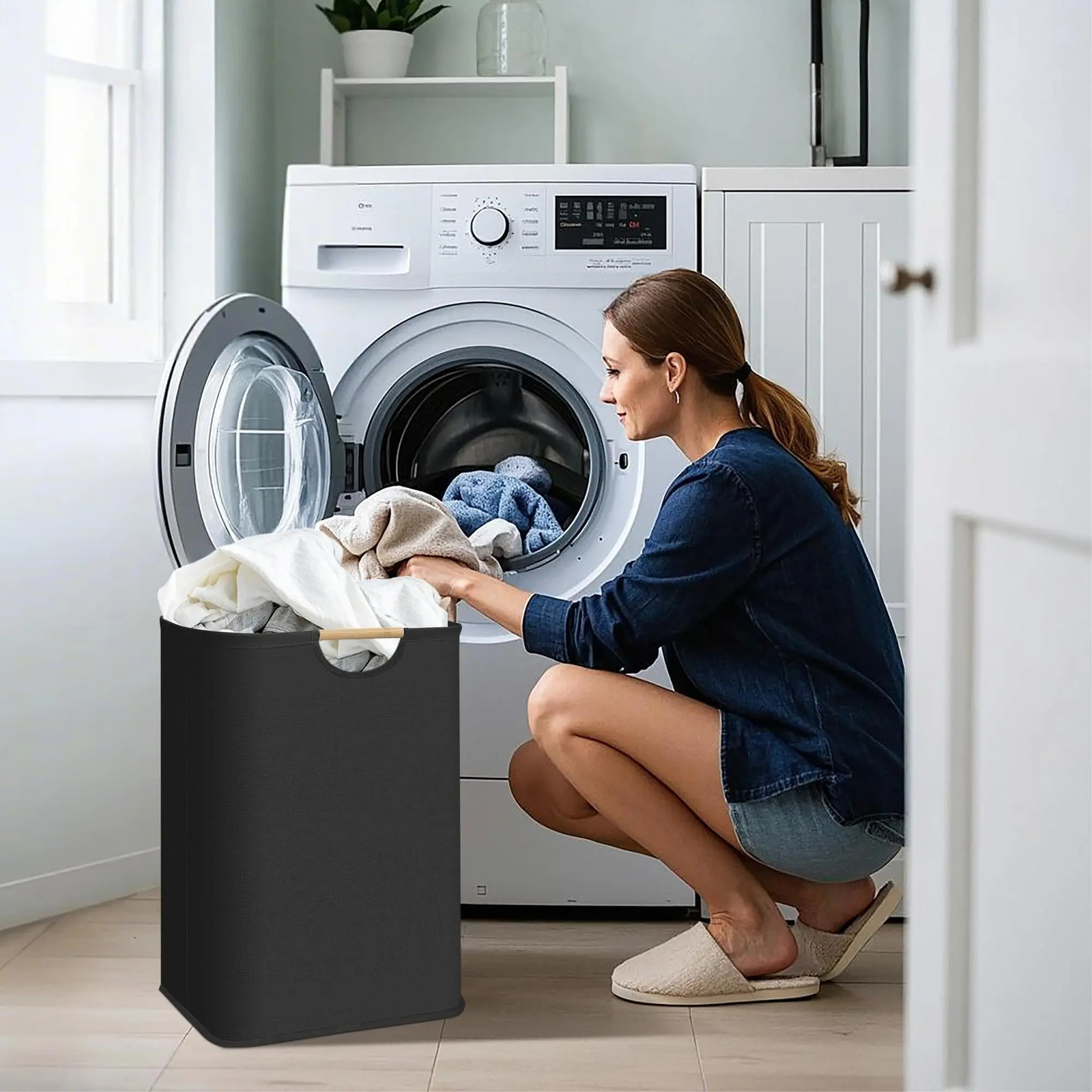 Large Capacity Laundry Basket Portable Dirty Clothes Storage Basket With Handle Black Durable Linen Foldable Laundry Basket 251216