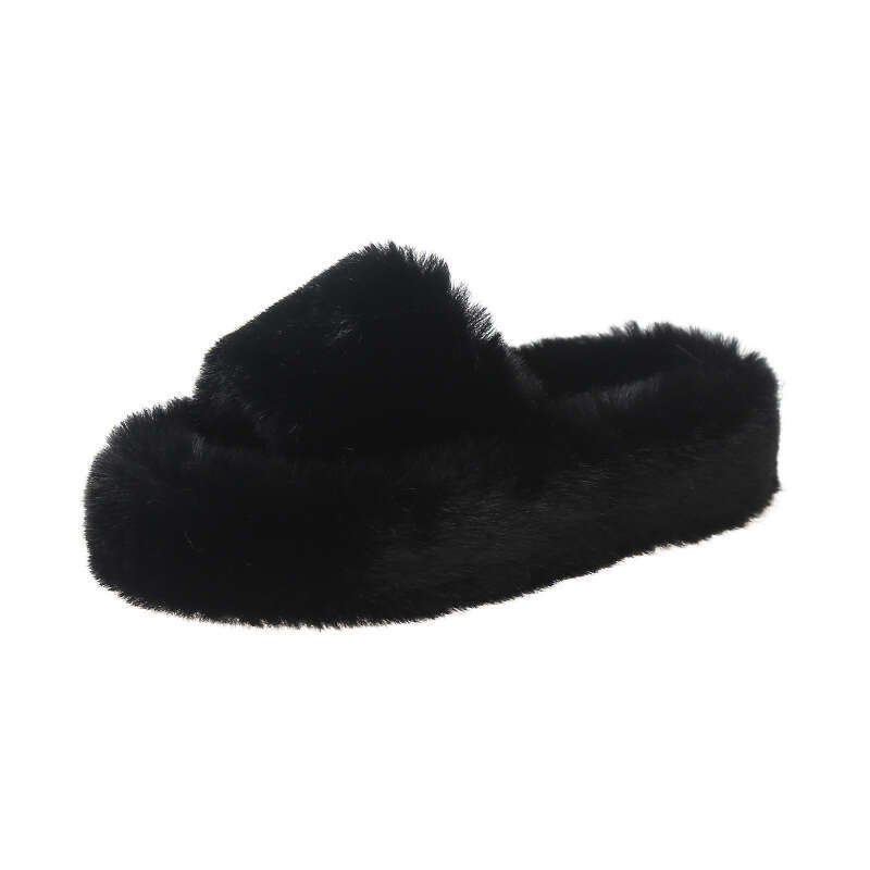 Large Size 5cm Thick Sole One-Strap Furry for Women 2025 New Autumn Winter Fashion Open-Toe Cotton Slippers