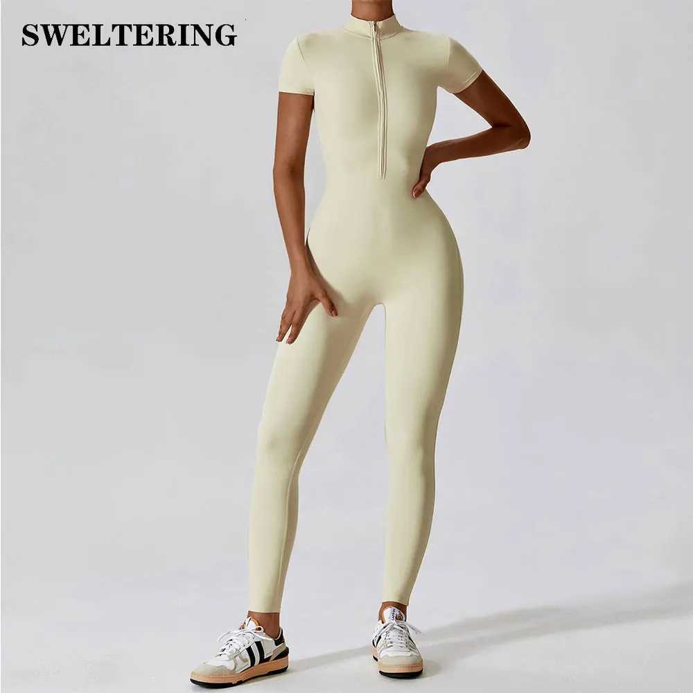 Yoga Bodysuit Zipper Short Sleeve Womens Jumpsuits Yoga Set Gym Clothes Push-up Workout Tracksuit Fitness Bodysuit Sportsweart251219