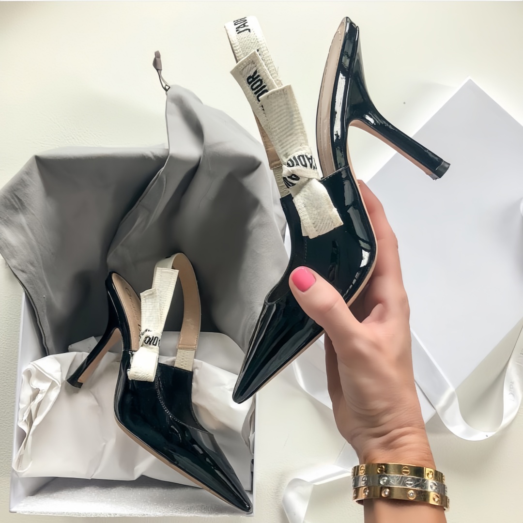 Women High Heel Sandals Luxury Dress Shoes Brand High Heels Bow Letter Sandals Sexy Pointed Toe 6.5cm 9.5cm Designer Heels Summer Sandals 35-43