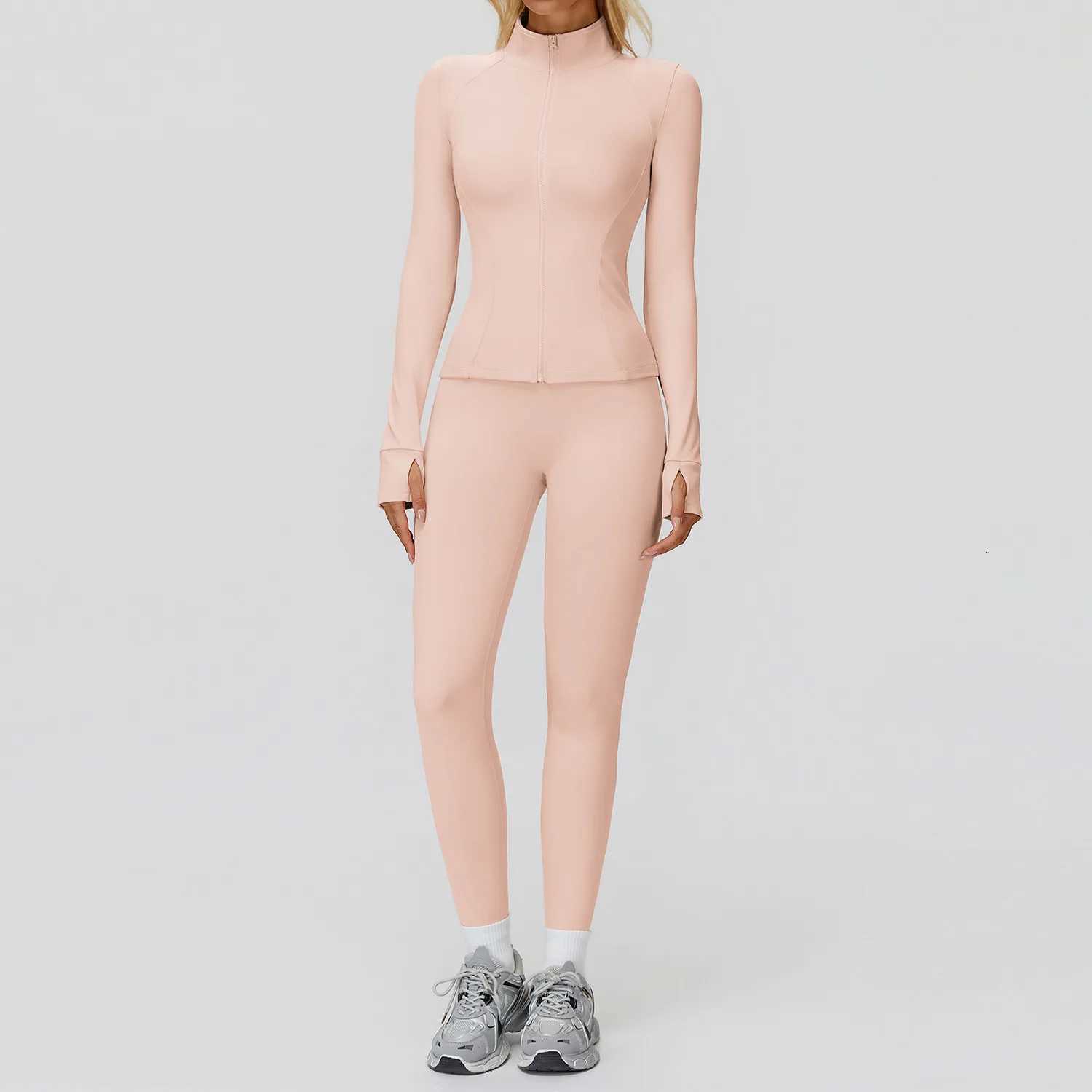 2PCS Yoga Set Workout Sets Women Sportswear Gym Clothing Fitness Zipper Long Sleeve High Waist Leggings Sports Suits Yoga Suitt251219