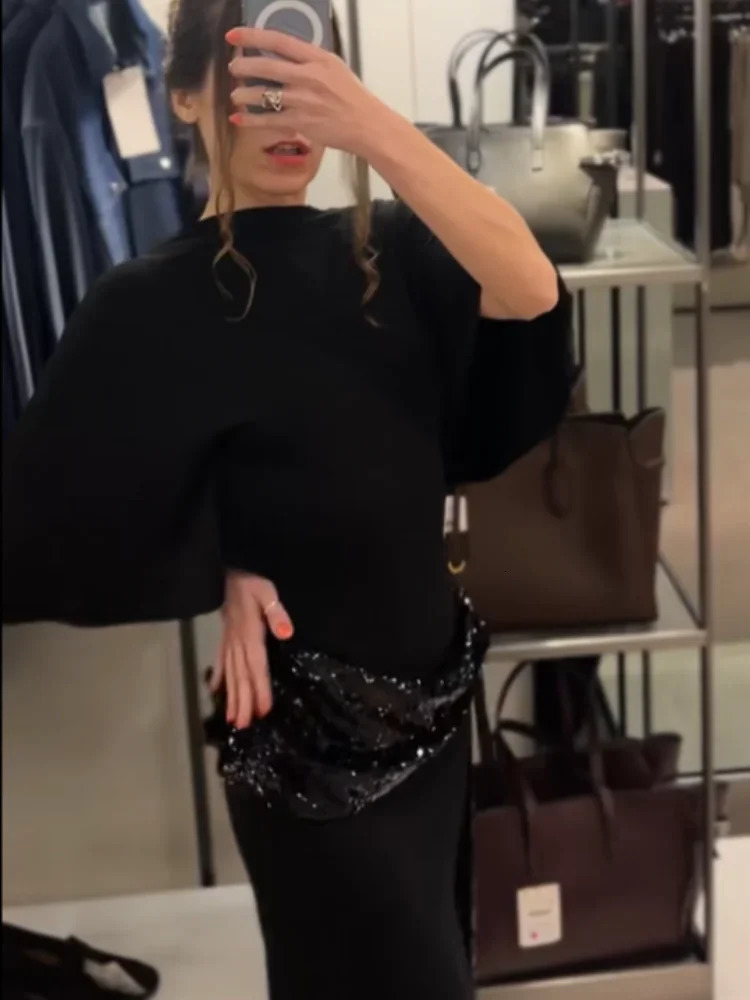 Chic Lady Sequin Patchwork Backless Dress Sexy Solid Middle Sleeve Cinchedwaist Slim Long Dresse Evening Party Vestidos 251217 - view 5