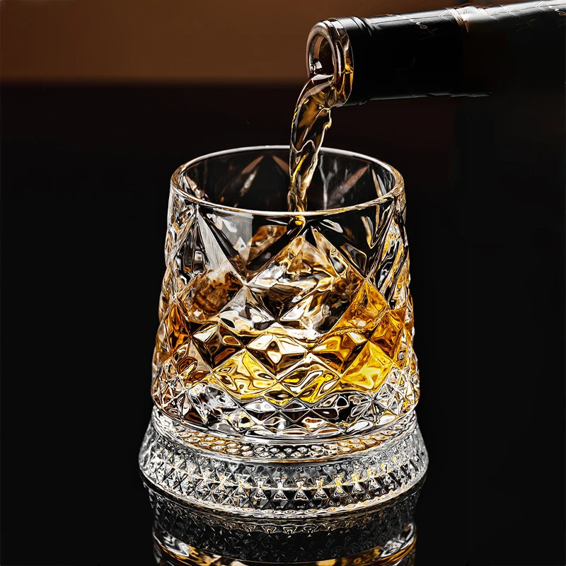 Whiskey Glasses Rotating Whisky Glass with Glass Base 360 Rotate Degrees Crystal Rum Glass for Cocktail Party Drinking 251218