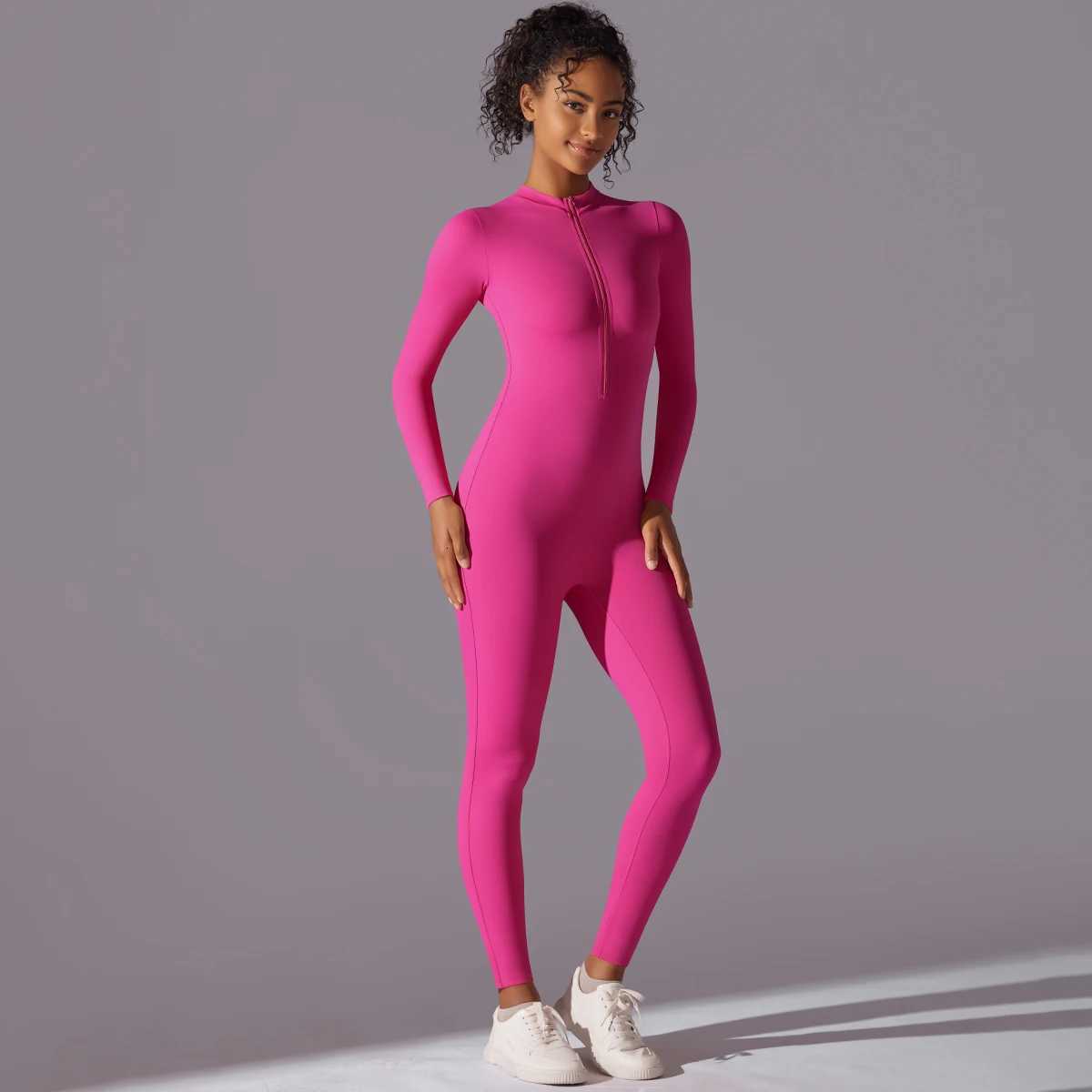 Solid Sports Jumpsuit Fashion Zipper Long Sleeve Fitness Overalls Women Sportswear Quick-dry Gym Yoga Jumpsuitt251219