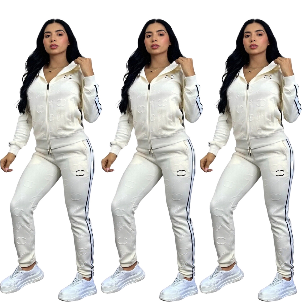 2026 Embossing Tracksuits Women Hooded Jacket and Pants Two Piece Sets Free Ship