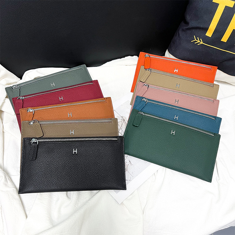 Designer Bag Premium First-Layer Cowhide Long Wallet 2025 New Ultra-Thin Clutch Fashion Luxury Card Holder Genuine Leather Minimalist Zipper Wallet