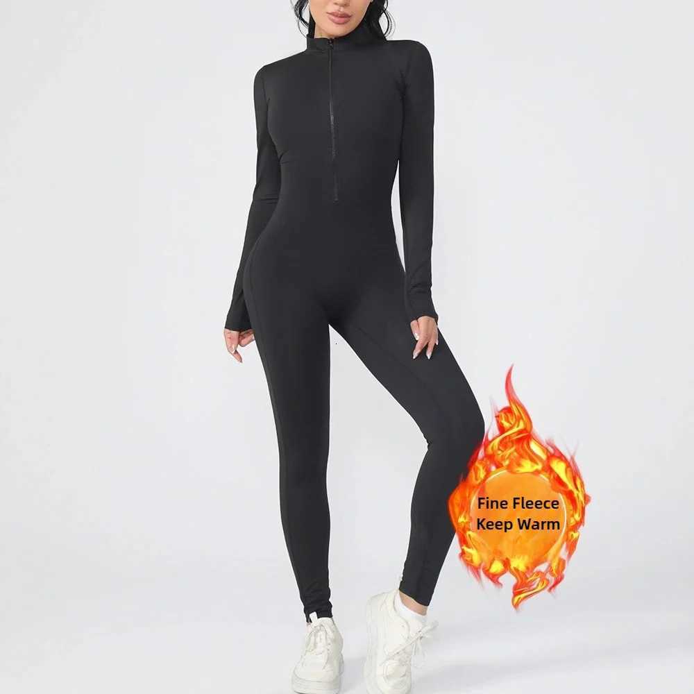 One-Piece Fleece Thermal Tights Zipper Nude Tights Yoga Clothes Running Fitness Cross-border Autumn and Wintert251219