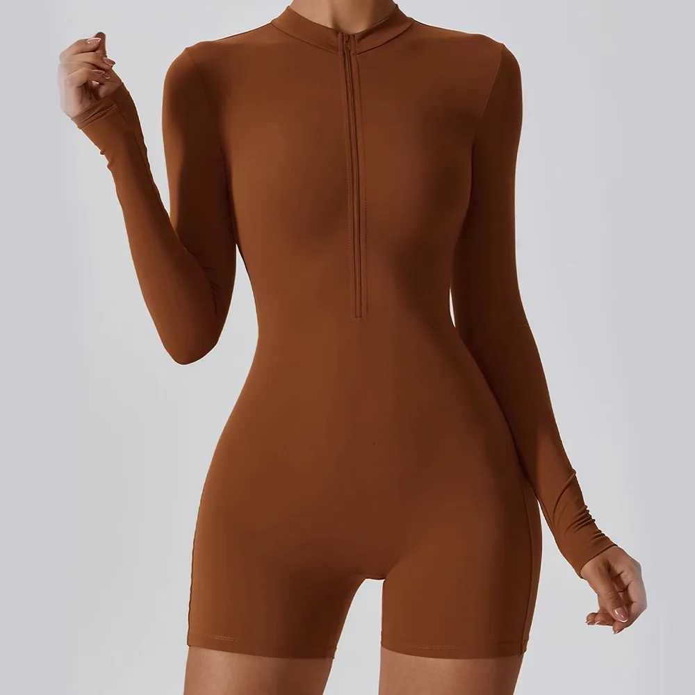 Fashion Zipper Long Sleeve Jumpsuits Long Sleeve Multipurpose Workout Tracksuit Solid Color Fitness Bodysuit Yogat251219