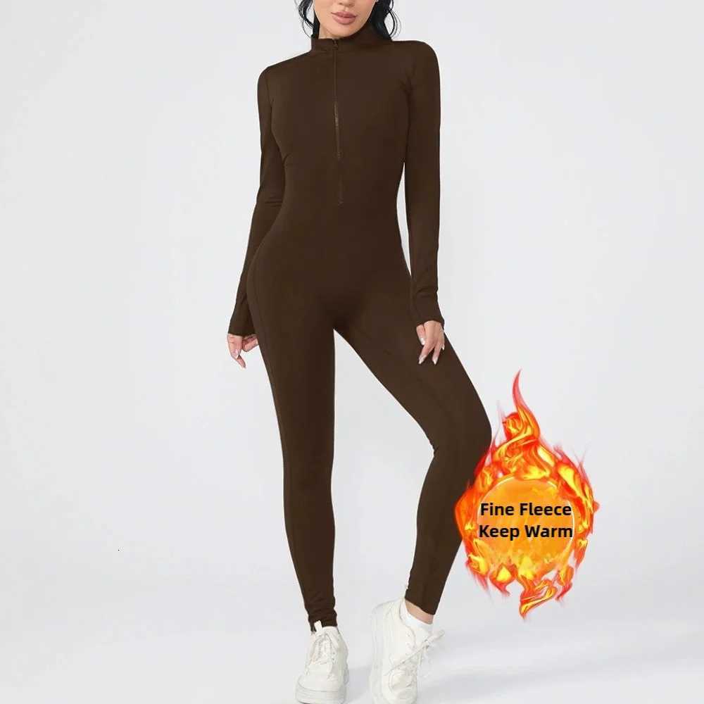 One-Piece Fleece Thermal Tights Zipper Nude Tights Yoga Clothes Running Fitness Cross-border Autumn and Wintert251219