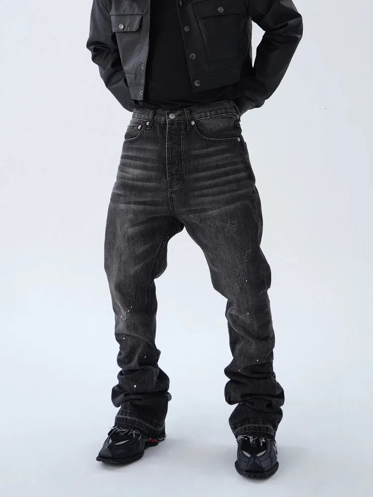 American Retro Y2K Streetwear Washed Black Slim Flared Jeans Pants For Men Clothing Cotton Long Trousers Ropa Hombre 251218