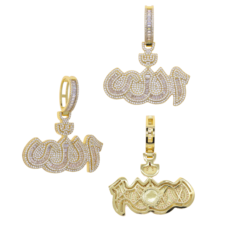 2025 New Arrivals Iced Out Arabic Calligraphy Fashion Pendant Necklace Bling Zircon Jewelry for Men Women Party Gift