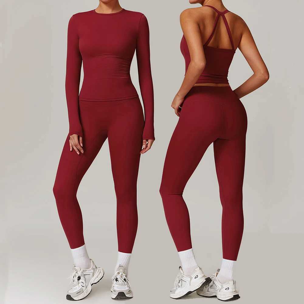 2PCS Yoga Set Women Seamless Workout Set Sportswear Gym Clothing Sports Suits Fitness Long Sleeve Crop Top High Waist Leggingst251219