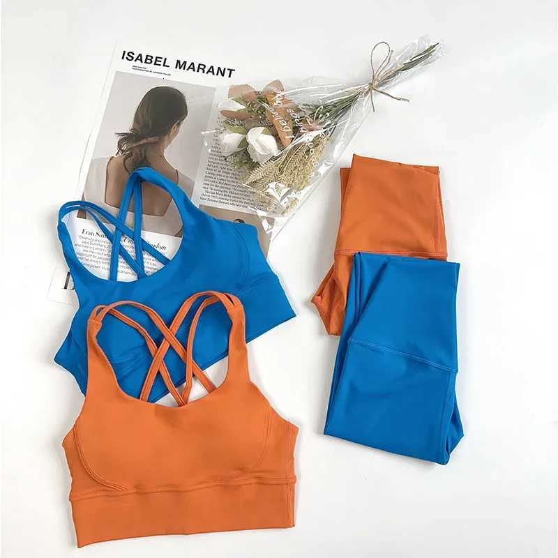 2 Pieces Yoga Set Women Gym Set Workout Clothes Sports Suits High Waist Leggings Cross Straps Fitness Bra Running Tracksuitt251219